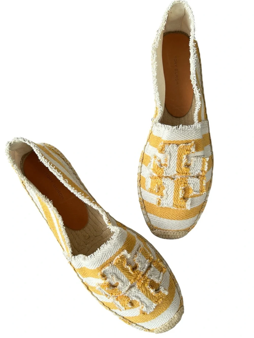 TORY BURCH Fray Stripe Espadrille Flat In Citrus, Size 11, NWOT